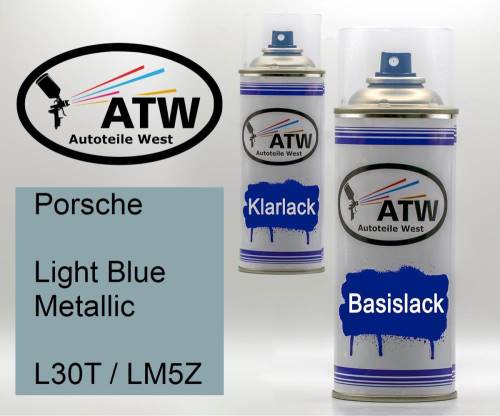 Porsche, Light Blue Metallic, L30T / LM5Z: 400ml Sprühdose + 400ml Klarlack - Set, von ATW Autoteile West.